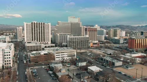 Aerial: Reno City Skyline and casinos, nevada, USA