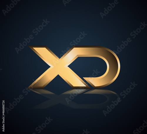 Modern Initial logo 2 letters Gold simple in Dark Background with Shadow Reflection XD