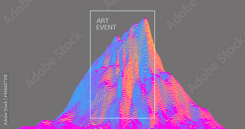Mountain peak. Futuristic technology backdrop in a voxel art style. Cyberspace concept. 3D vector illustration for brochure, magazine, poster, presentation, flyer or banner.