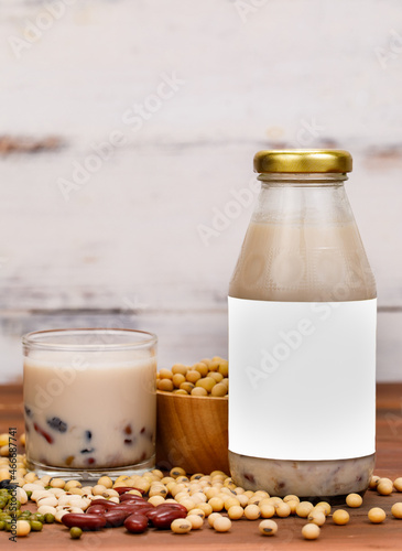 Healthy bean milk of vegetarian breakfast for nourishment and refreshment drink mixed with natural organic legume grain