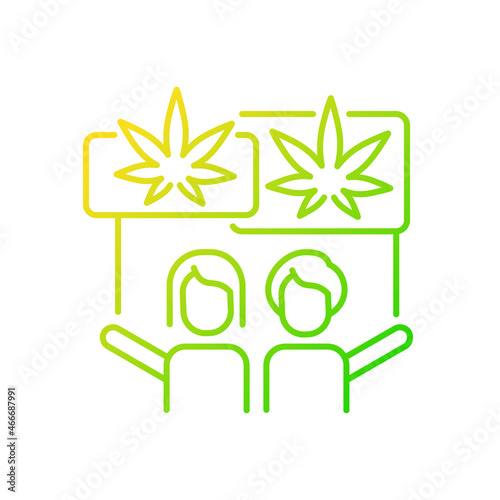 Marijuana legalization protest gradient linear vector icon. Cannabis rights movement. Marijuana activists. Thin line color symbol. Modern style pictogram. Vector isolated outline drawing