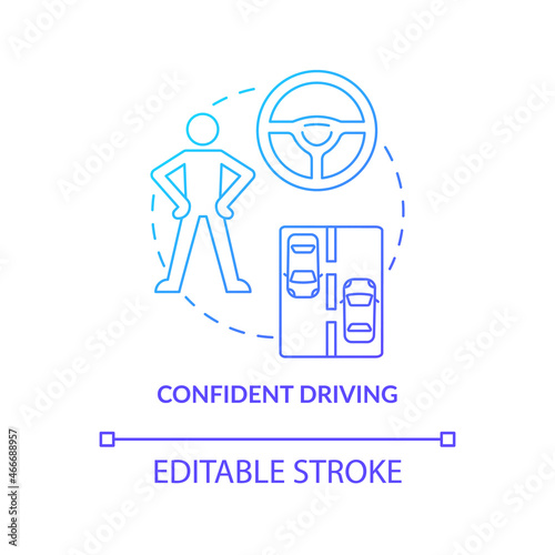 Confident driving blue gradient concept icon. Driving school result abstract idea thin line illustration. Learning and practice. Experienced driver. Vector isolated outline color drawing