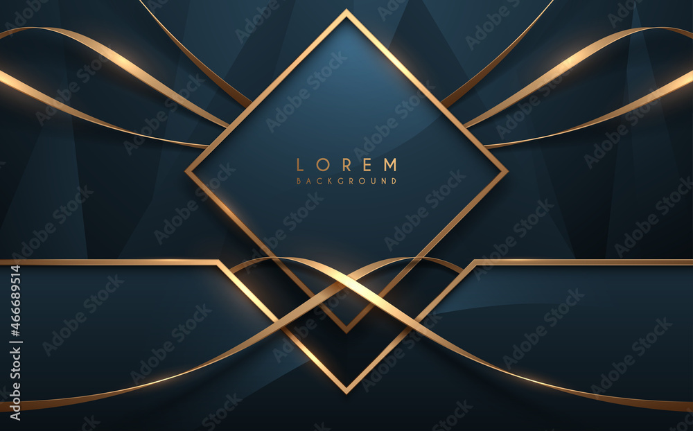 Abstract blue and gold luxury geometric shapes and ribbons background - obrazy, fototapety, plakaty 