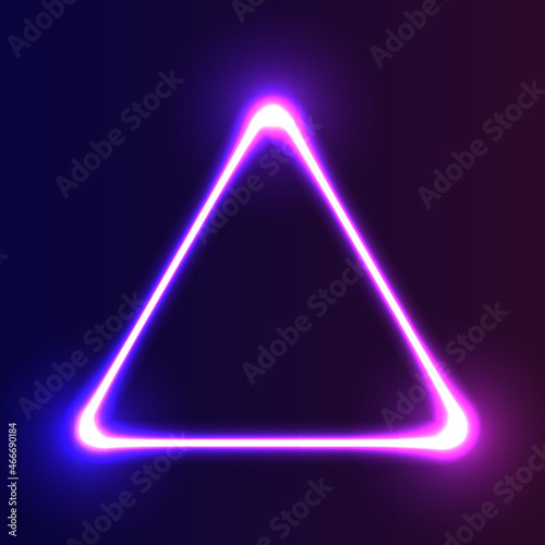 Futuristic triangle Neon frame border. Purple neon glowing background