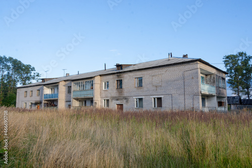 Russia, Tver region, Kuvshinovsky district, village of Rantsevo. The old building. Residential two-storey brick apartment building.  © Мария Иванова
