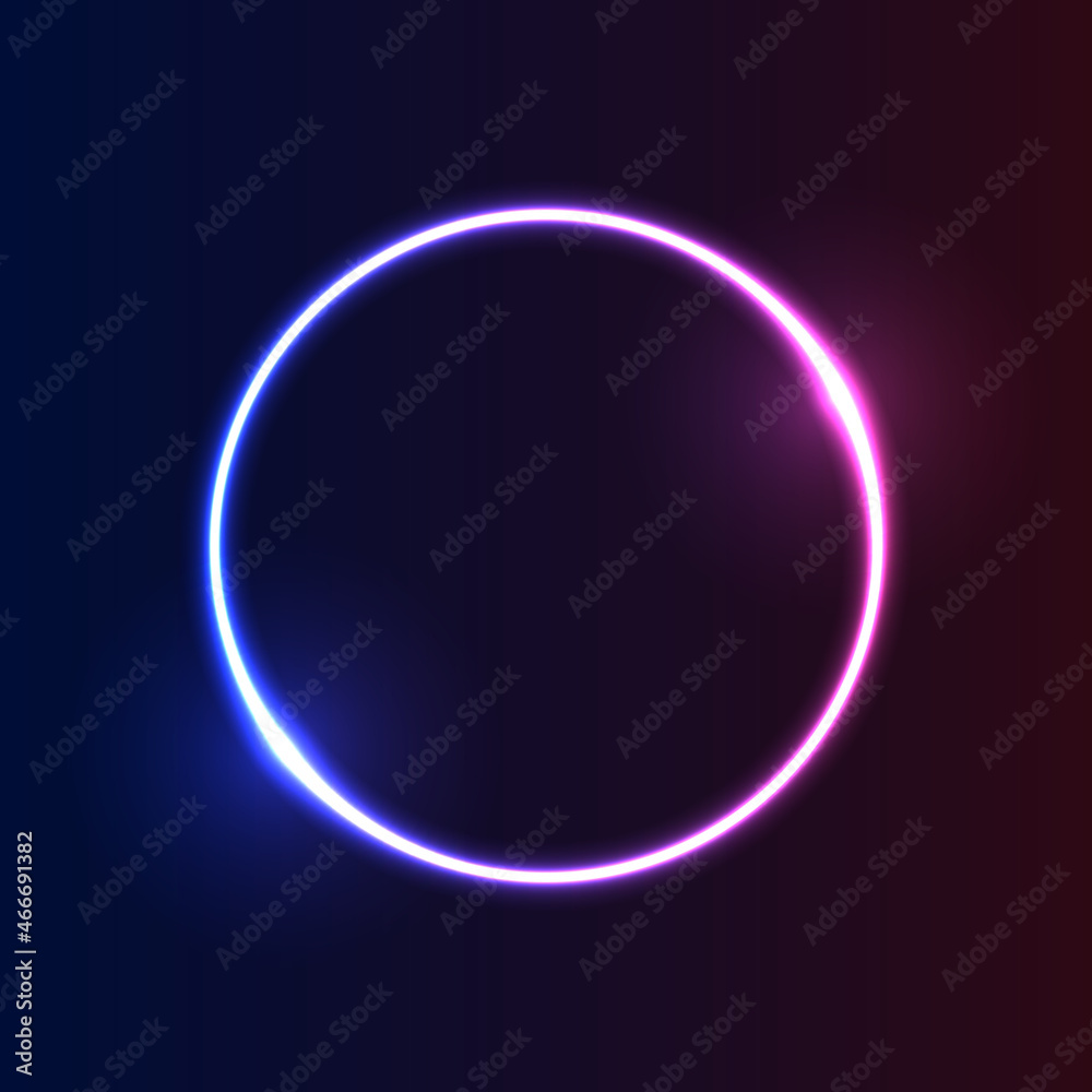 Futuristic Neon circle frame border. Purple neon glowing background