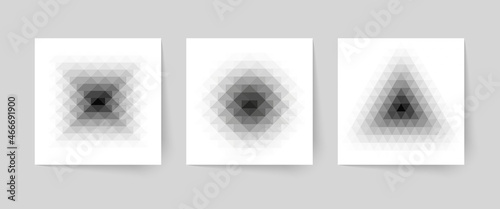 Vector geometric halftone backgrounds. Abstract low poly logo design. Set of monokchrome kaleidoscope patterns. photo