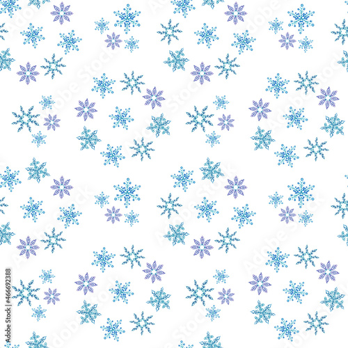 delicate snowflakes spinning in a circle  patterned winter snow  watercolor seamless pattern with snowflakes