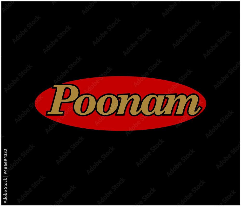 Poonam brand logo on red oval. Poonam company logo. - obrazy, fototapety, plakaty 