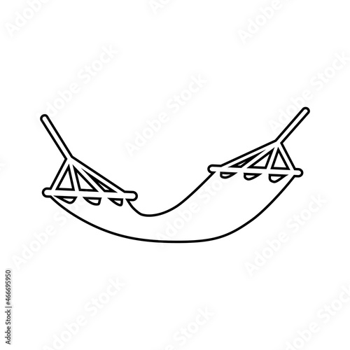 Hammock icon. A piece of furniture for sleeping and relaxing, which is a suspended bed made of a piece of fabric or woven mesh. Vector illustration isolated on a white background for design and web.