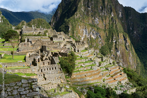 View of Machu Picchu ruins in Peru. Archaeological site, UNESCO World Heritage.