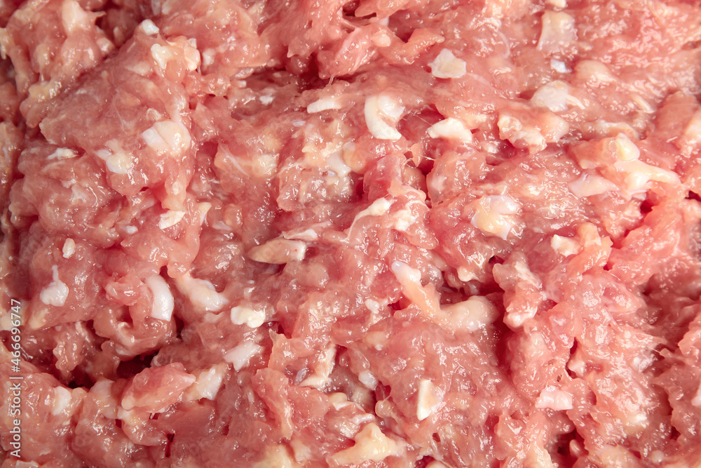 Raw chicken minced meat as background, top view Raw chicken minced meat as background, top view