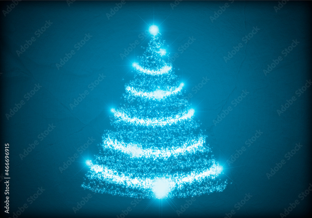 Felicitación azul de navidad con árbol de navidad iluminado. Felicitación azul de navidad con árbol de navidad iluminado.