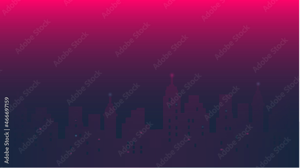 Background City, Blue, Fuchsia, Pink, Raspberry Gradient, Night City, Lanterns, Light in the window