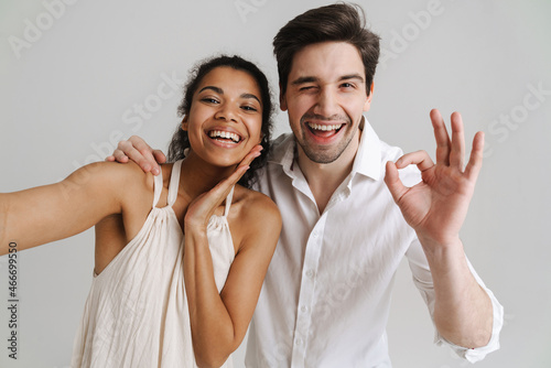 Happy young multiethnic couple in casual wear
