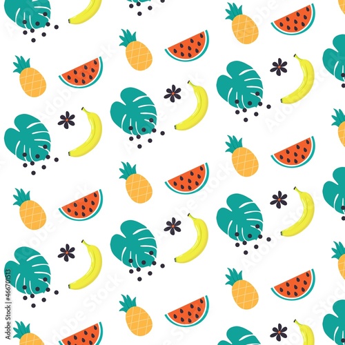 Summer pattern. Fuits, flower and leaves.