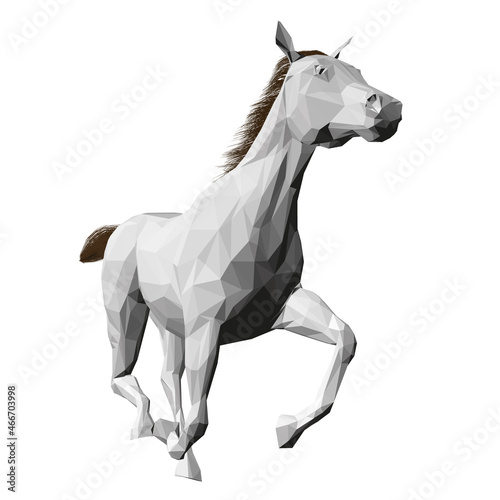 Model of low poly white galloping horse from isolated on white background. Front view. 3D. Vector illustration