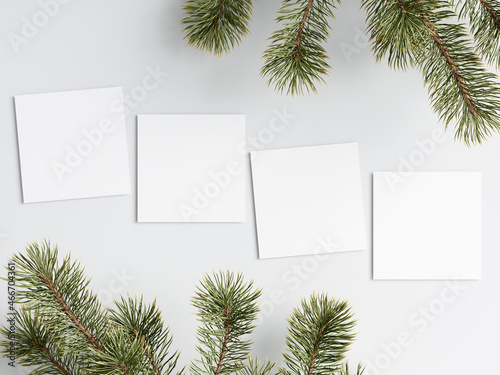 square christmas card with fir branches  greeting card mockup