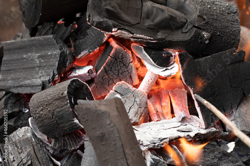 Closeup of live coals natural background