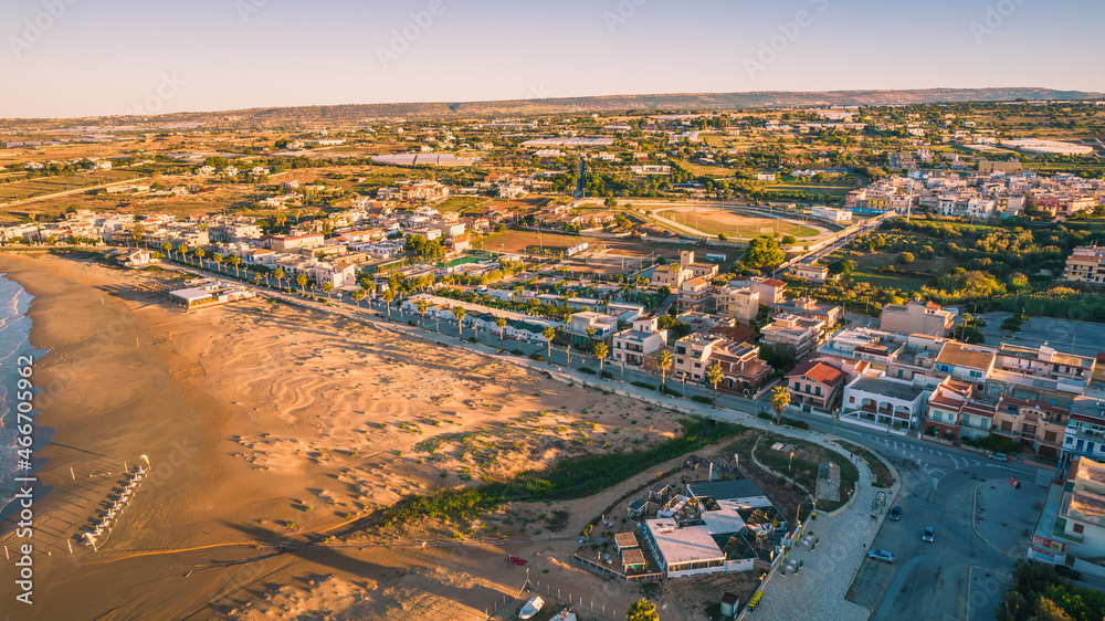 Amazing Panorama of Donnalucata at Dawn from above, Scicli, Ragusa, Sicily, Italy, Europe