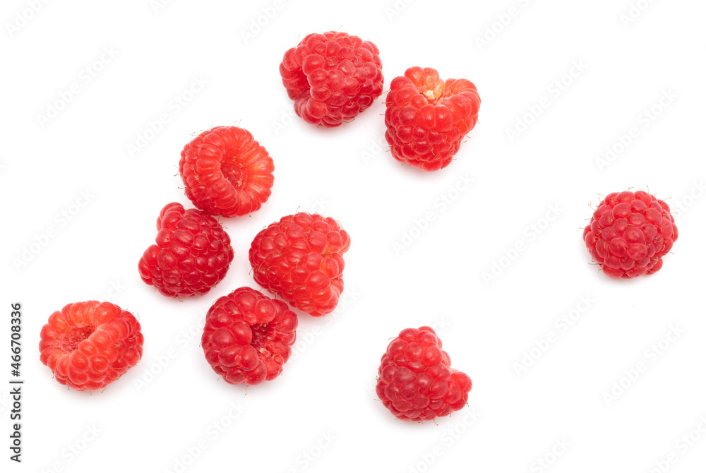Red raspberries on a white background. Red raspberries on a white background.