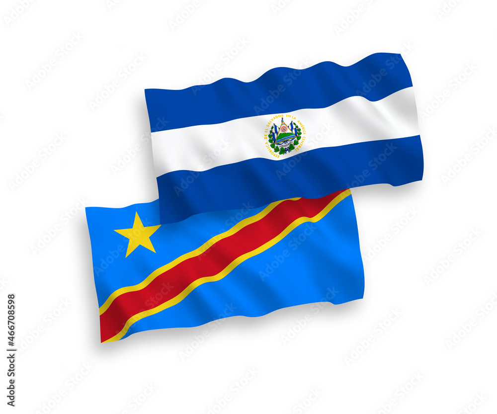 Flags of Republic of El Salvador and Democratic Republic of the Congo on a white background