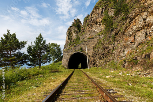 Circum-Baikal Railway. Old railroad tunnel number 27 on the railway. tunnel bezymianny