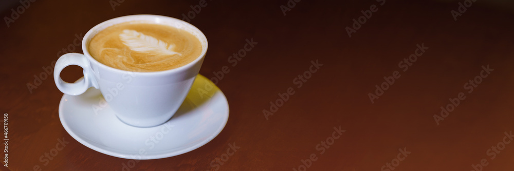 banner cappuccino cup with latte art on top banner cappuccino cup with latte art on top