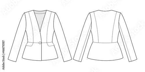 Fashion technical drawing of peplum collarless jacket photo