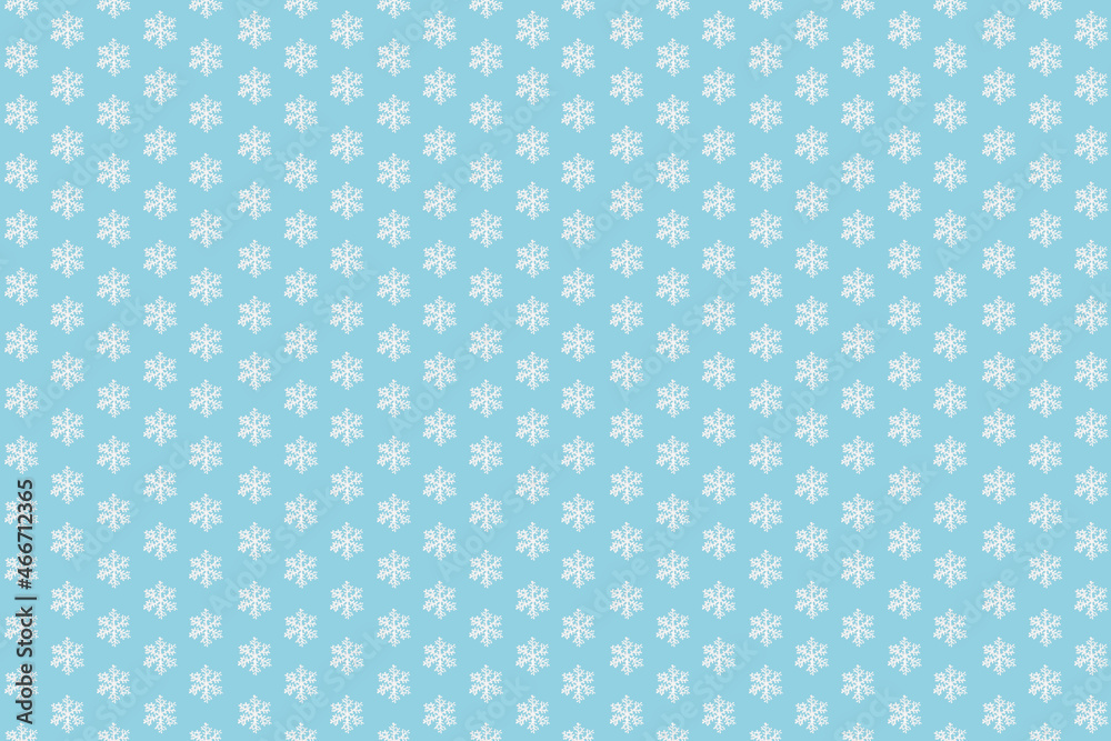 White snowflakes on a Blue background. Christmas or New Year pattern. Winter decor element. Place for your text.
