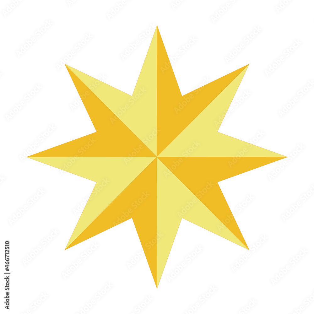 eight angle star in yellow and orange on white background eight angle star in yellow and orange on white background