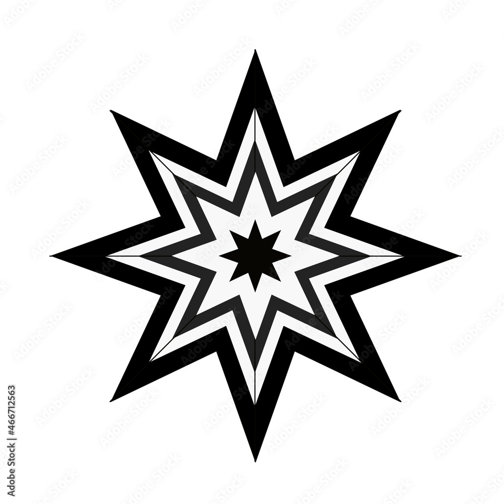 a sketch of a three-dimensional eight-angle star in black and white stripes a sketch of a three-dimensional eight-angle star in black and white stripes