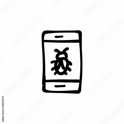 Phone bug icon in vector. Logotype - Doodle