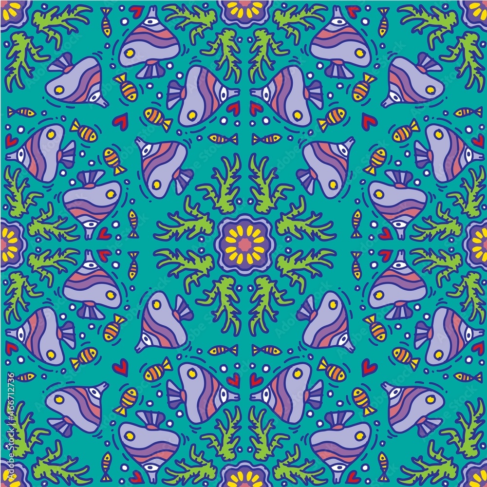 custom made wallpaper toronto digitalMandala seamless pattern background with fish animals marine ornament pattern.