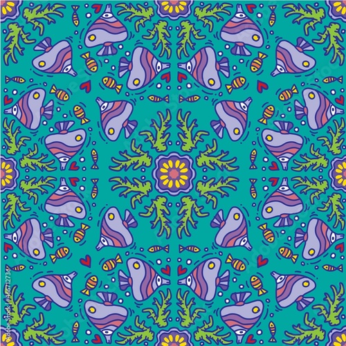 Wallpaper Mural Mandala seamless pattern background with fish animals marine ornament pattern. Torontodigital.ca