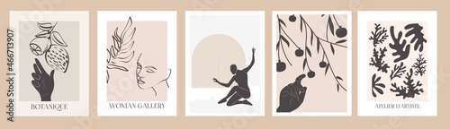 Collection of Modern abstract posters. Wall art design. Feminine, botanical concept. Modern aesthetic concept. Editable Vector Illustration.