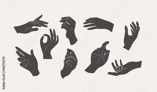 Collection of abstract woman hand silhouette. Feminine concept. Editable Vector illustration.