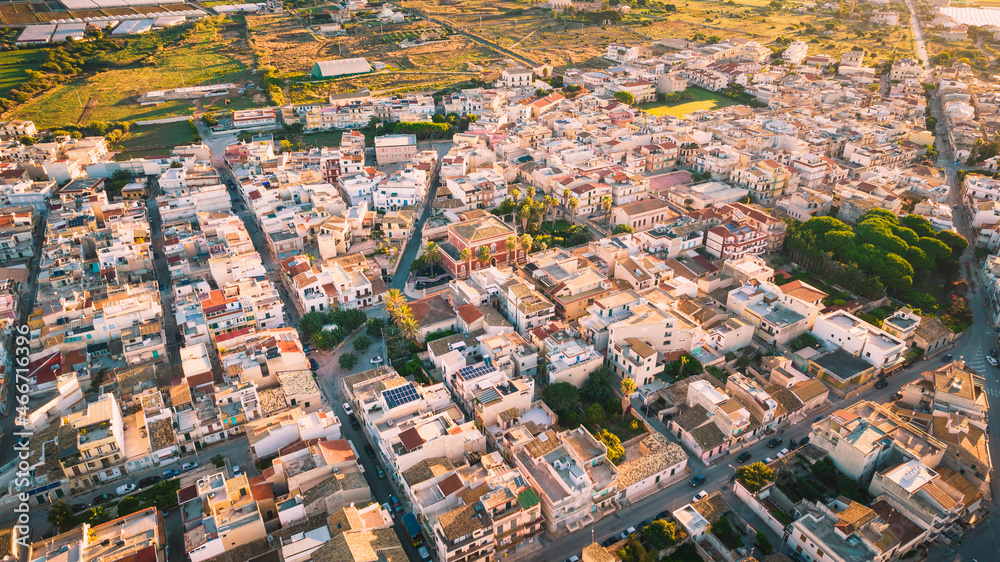 Fototapeta premium Amazing Panorama of Donnalucata at Dawn from above, Scicli, Ragusa, Sicily, Italy, Europe