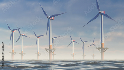 Offshore wind turbines, 3d Illustration