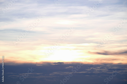 beautiful orange clouds and sunlight on the blue sky perfect for the background, take in morning,Twilight