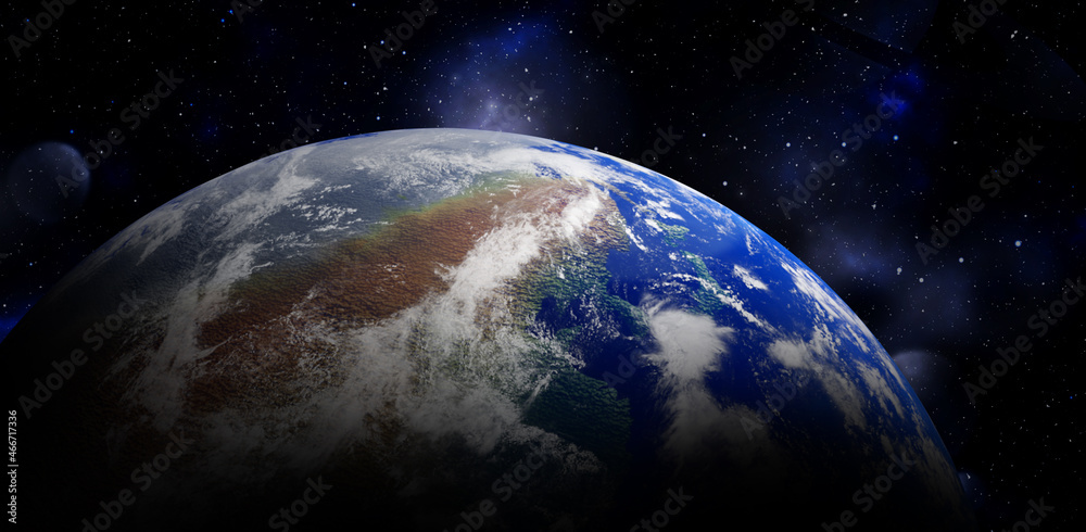 Obraz premium View of Earth in open space, illustration. Banner design