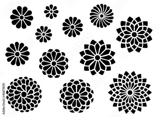 和風の菊の手描き風シルエットセット