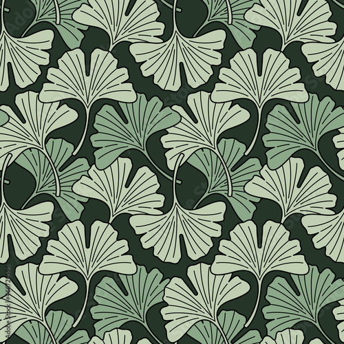 Ginkgo biloba leaf vector seamless pattern.