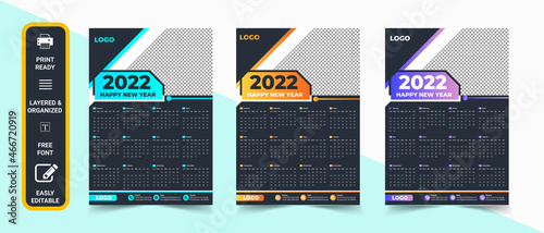 Black Color business wall calendar 2022 design template Premium Vector