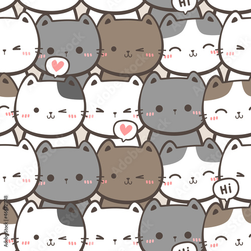 seamless pattern with cat kitty head cartoon vector illustration