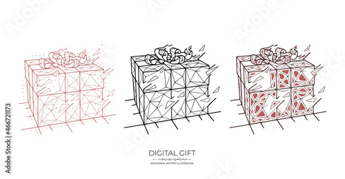 Set of gift boxes in geometric style on a white background.