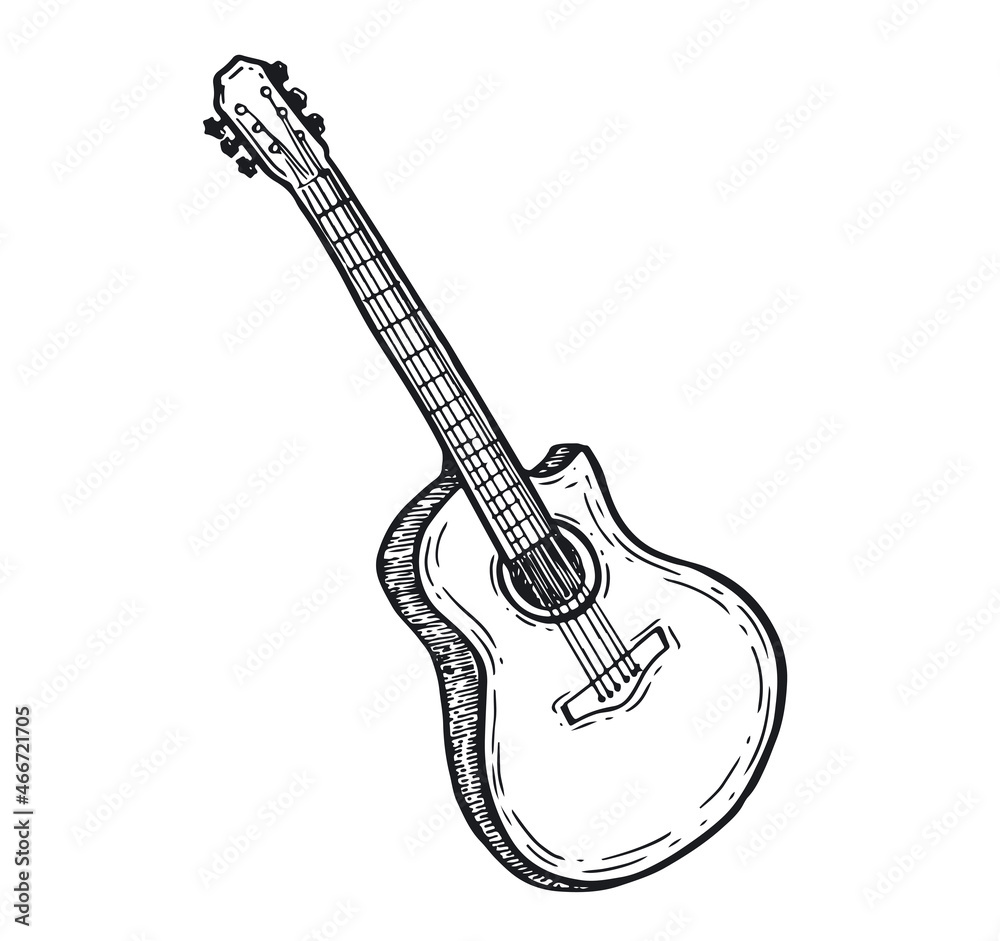 Guitar hand drawn vector illustration.
