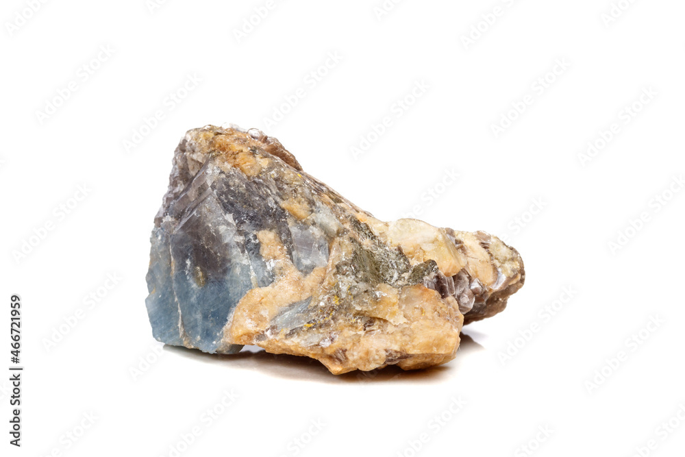 Macro mineral stone Corundum in rock a white background Macro mineral stone Corundum in rock a white background