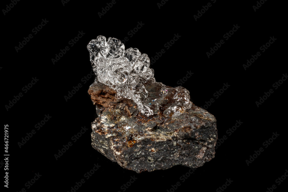 Macro Hyalite mineral stone on a black background Macro Hyalite mineral stone on a black background