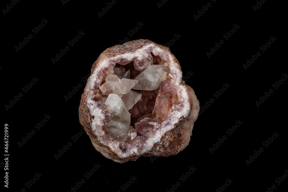 Macro mineral stone Pink Amethyst on a black background Macro mineral stone Pink Amethyst on a black background